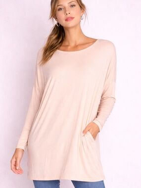 Piko 1988 Blush Pink Tunic Top | Oversized Soft Stretch | Comfy Chic
